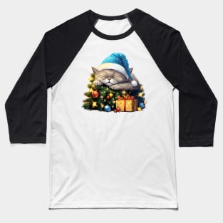 Lazy British Shorthair Cat At Christmas Baseball T-Shirt